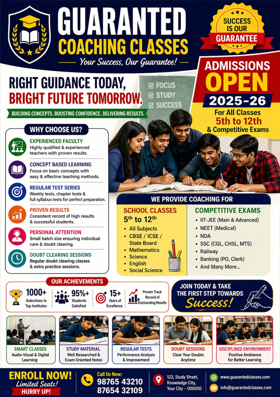Guaranteed Coaching Classes Admissions Open
